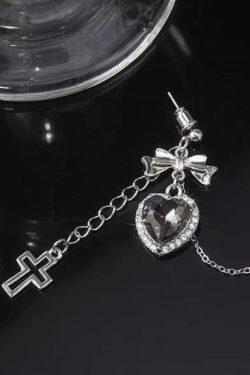 Goth Heart Cross Chain Earrings