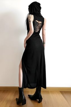 Goth Hooded Cut Out Back Midi Dress
