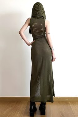 Goth Hooded Cut Out Back Midi Dress