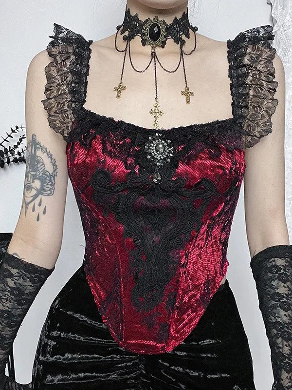Goth Lace Trim Corset Top