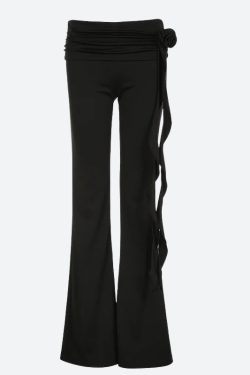 Goth Ruched Flower Flare Pants