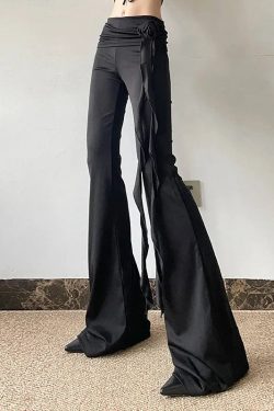 Goth Ruched Flower Flare Pants