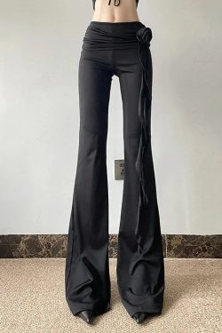 Goth Ruched Flower Flare Pants