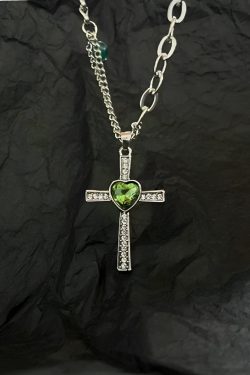 Goth Shiny Heart Cross Necklace