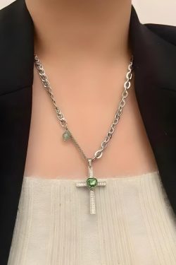 Goth Shiny Heart Cross Necklace