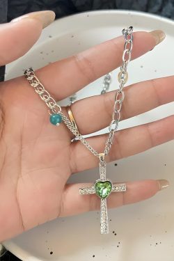 Goth Shiny Heart Cross Necklace