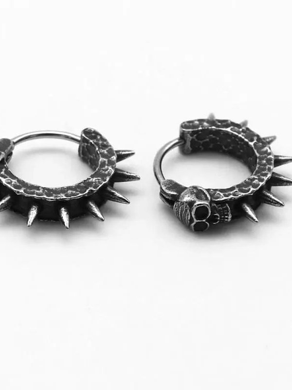 Goth Skull Spiked Hoop Earrings