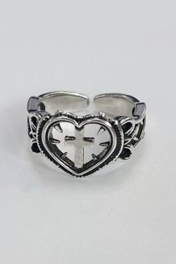 Goth Spiked Heart Cross Ring