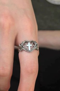 Goth Spiked Heart Cross Ring