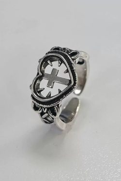 Goth Spiked Heart Cross Ring