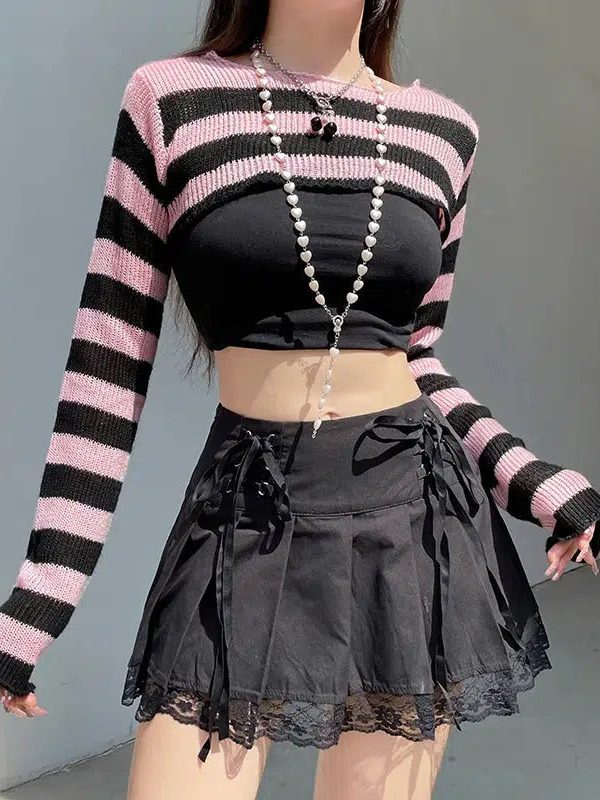 Goth Striped Knitted Shrug Sweater