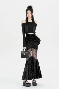 Goth Velvet Lace Maxi Skirt