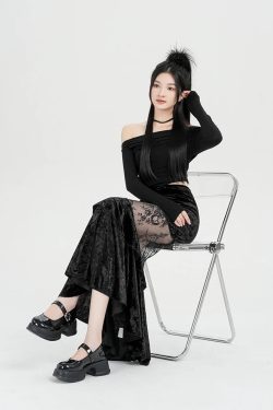 Goth Velvet Lace Maxi Skirt