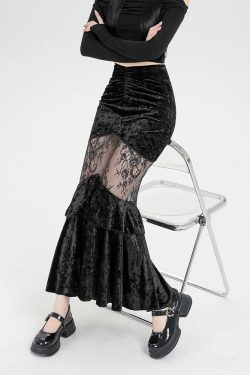Goth Velvet Lace Maxi Skirt