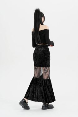 Goth Velvet Lace Maxi Skirt
