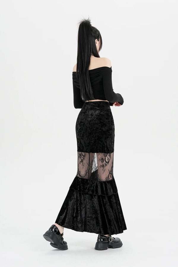 Goth Velvet Lace Maxi Skirt