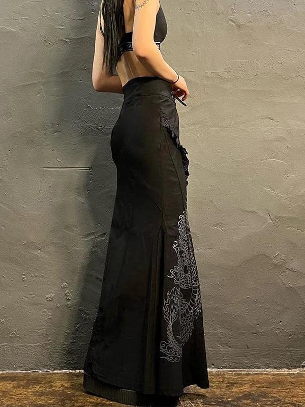 Gothic Dragon Printed Maxi Skirt