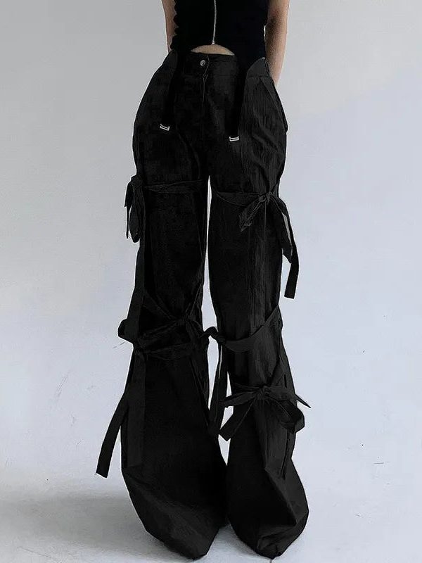 Gothic Lace Up Flare Pants