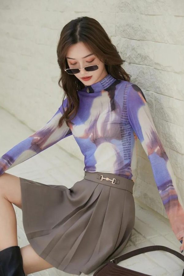 Graphic Women Printed Mesh Top