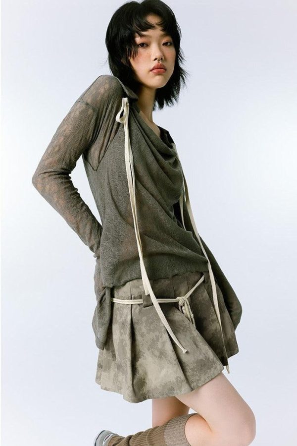 Grunge Asymmetric Long Sleeve Lace Top