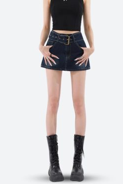 Grunge Belted Denim Mini Skirt