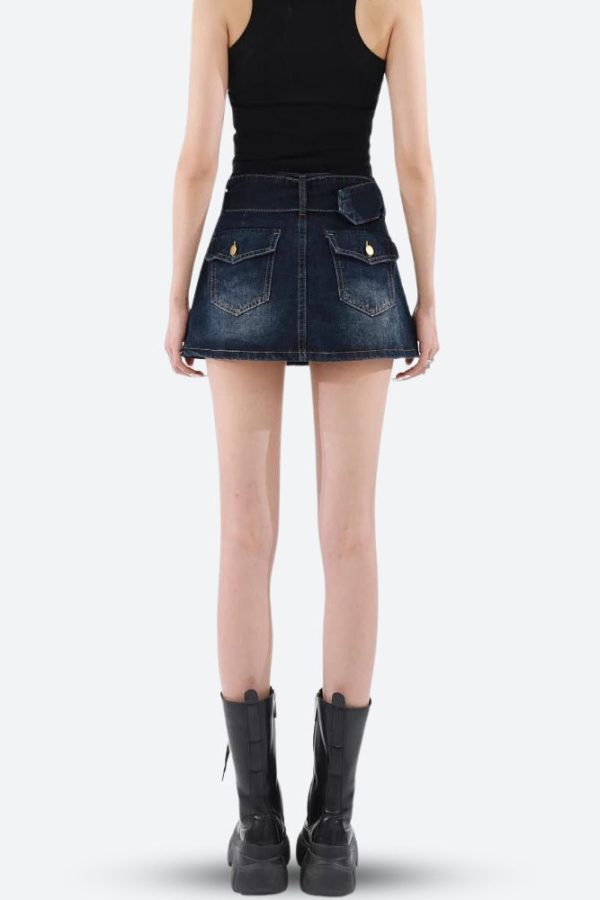 Grunge Belted Denim Mini Skirt