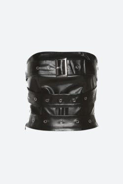 Grunge Belted Faux Leather Tube Top