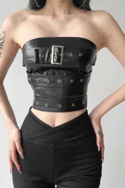 Grunge Belted Faux Leather Tube Top