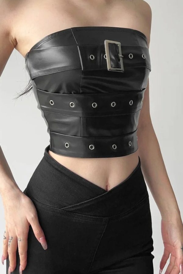 Grunge Belted Faux Leather Tube Top