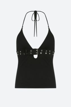 Grunge Belted Halter Neck Top