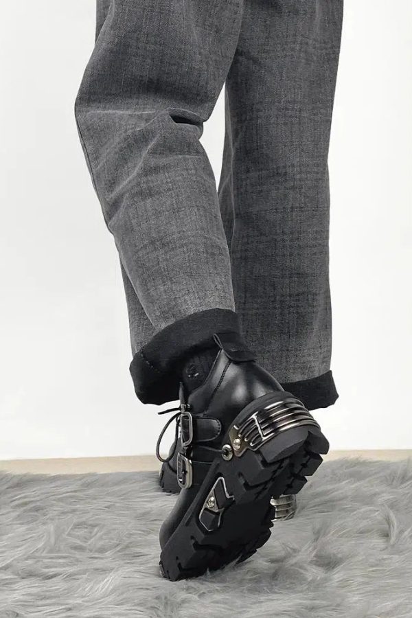 Grunge Belted Lace Up Platform Boots