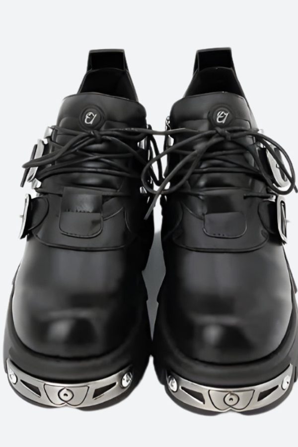 Grunge Belted Lace Up Platform Boots