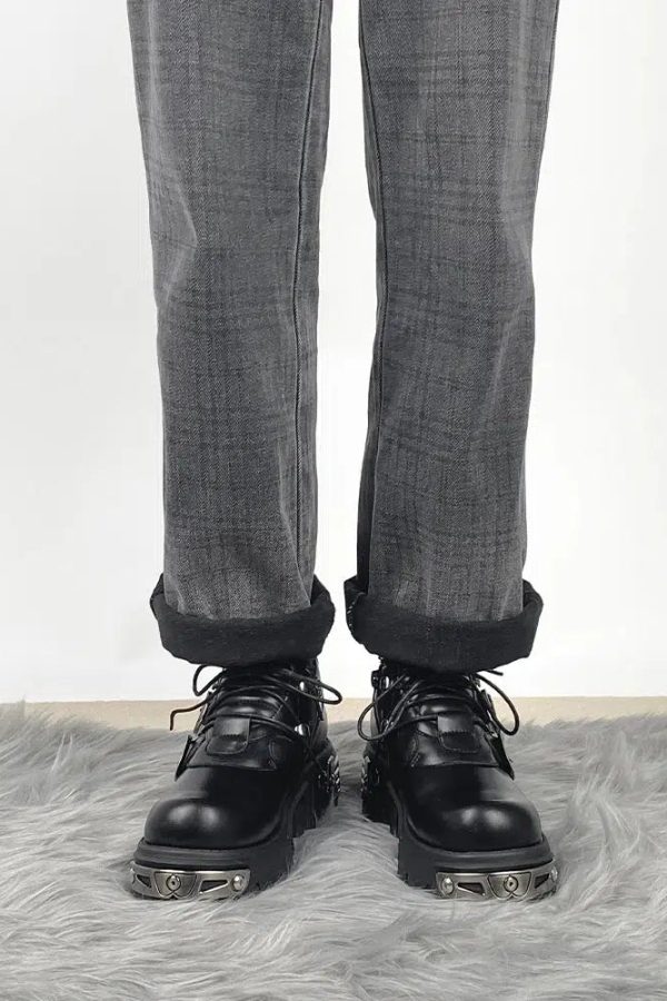 Grunge Belted Lace Up Platform Boots