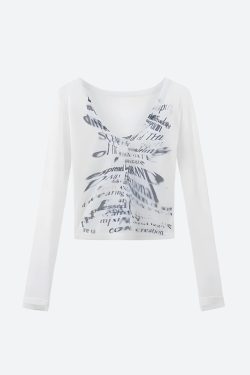 Grunge Blur Letter One Shoulder Top