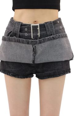 Grunge Buttoned Belt Loop Mini Skort