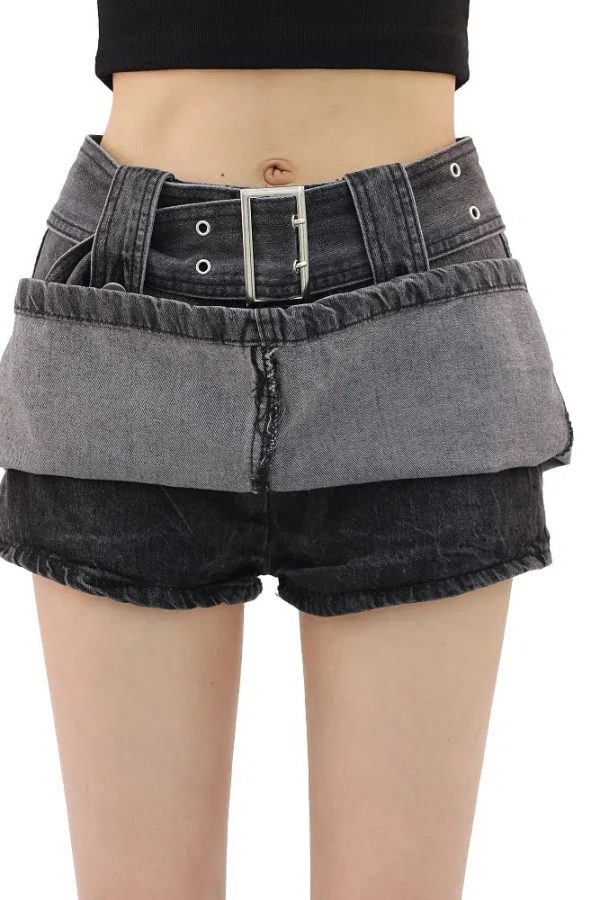 Grunge Buttoned Belt Loop Mini Skort