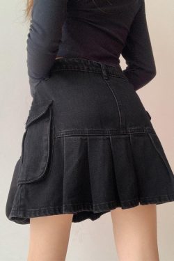 Grunge Cargo Denim Mini Skirt