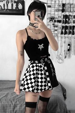Grunge Checked A-Line Mini Skirt