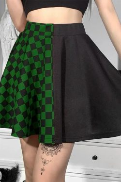 Grunge Checked A-Line Mini Skirt