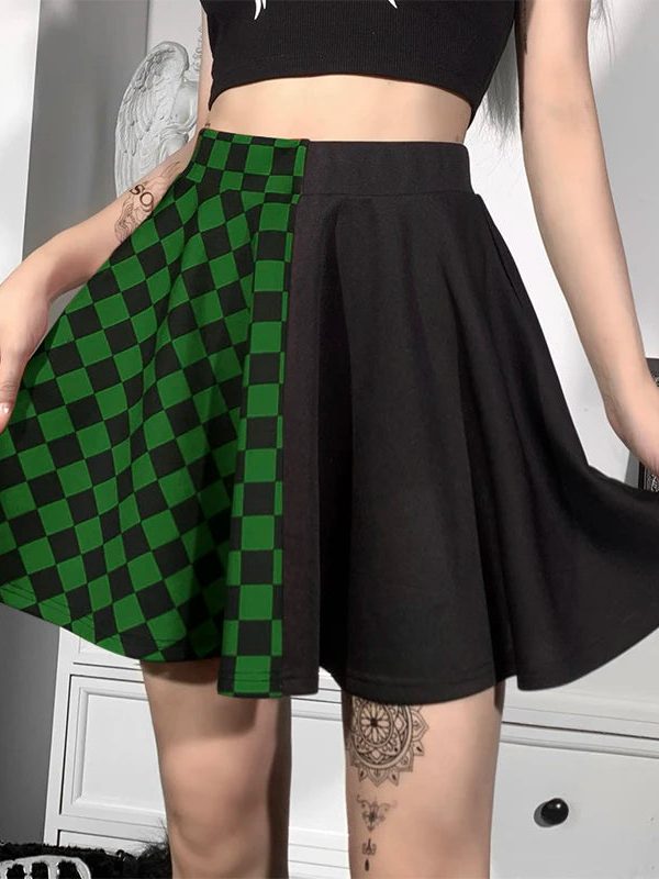 Grunge Checked A-Line Mini Skirt