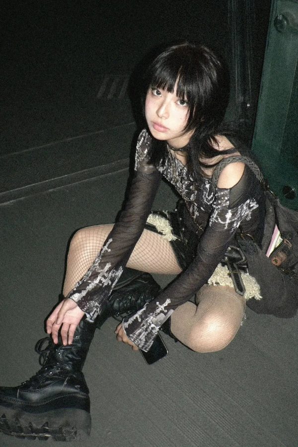 Grunge Cross Wide Neck Mesh Top