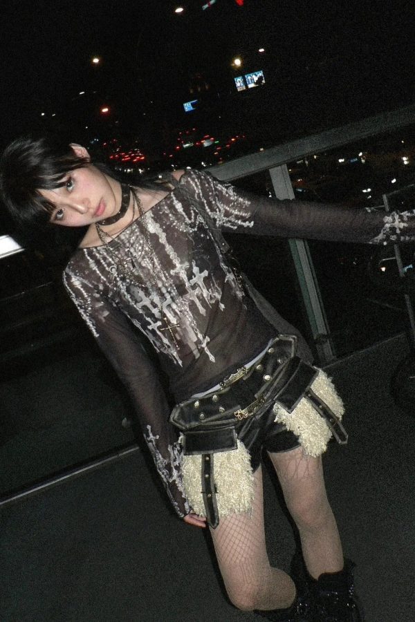 Grunge Cross Wide Neck Mesh Top
