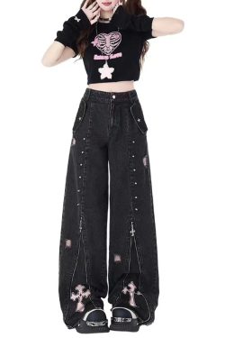 Grunge Cross Zip-Up Jeans