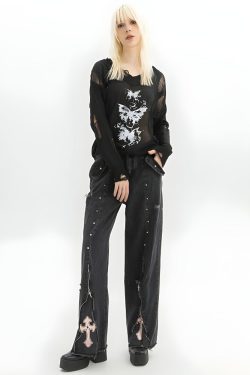 Grunge Cross Zip-Up Jeans