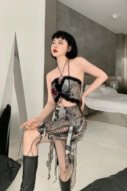 Grunge Cut Out Split Midi Dress