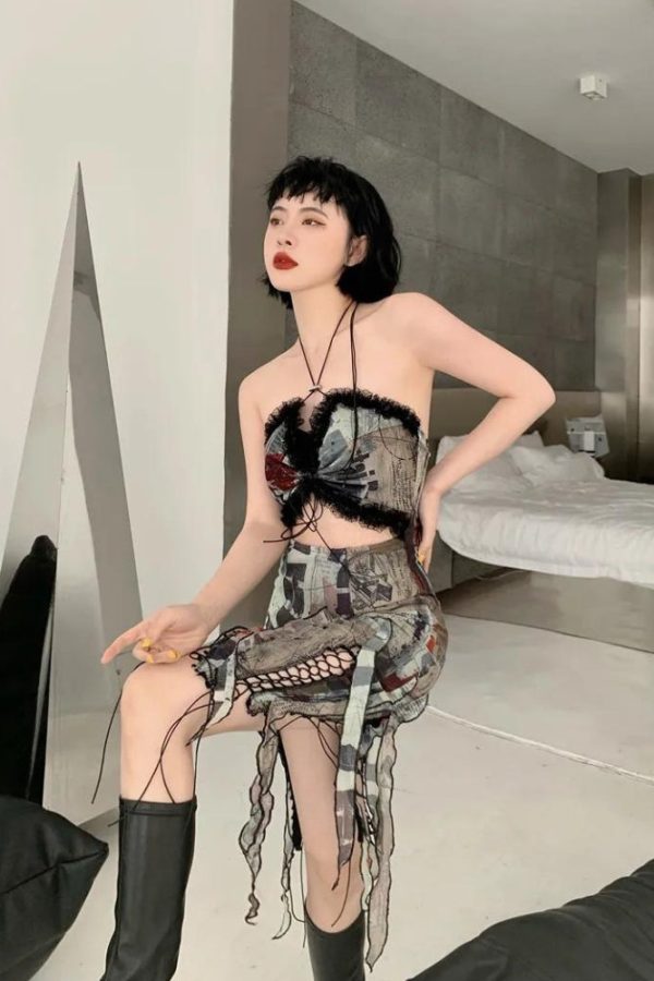 Grunge Cut Out Split Midi Dress