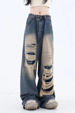 Grunge Dark Wash Distressed Jeans