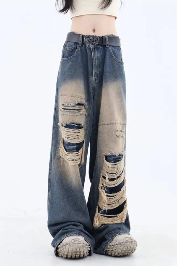 Grunge Dark Wash Distressed Jeans