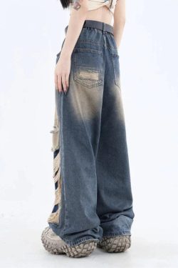 Grunge Dark Wash Distressed Jeans