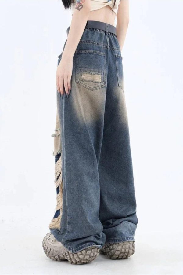 Grunge Dark Wash Distressed Jeans